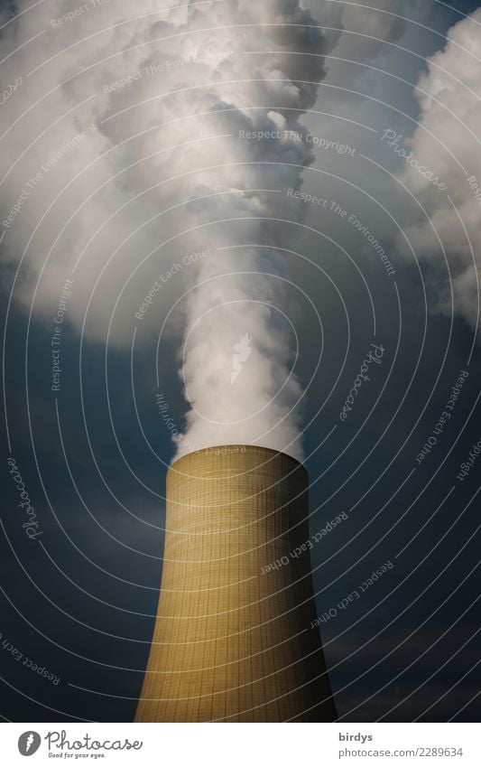 Smoking cooling tower of power plant Nuclear Power Plant Coal power station Sky Clouds Steam CO2 emission Climate change Authentic Threat Dark Gigantic
