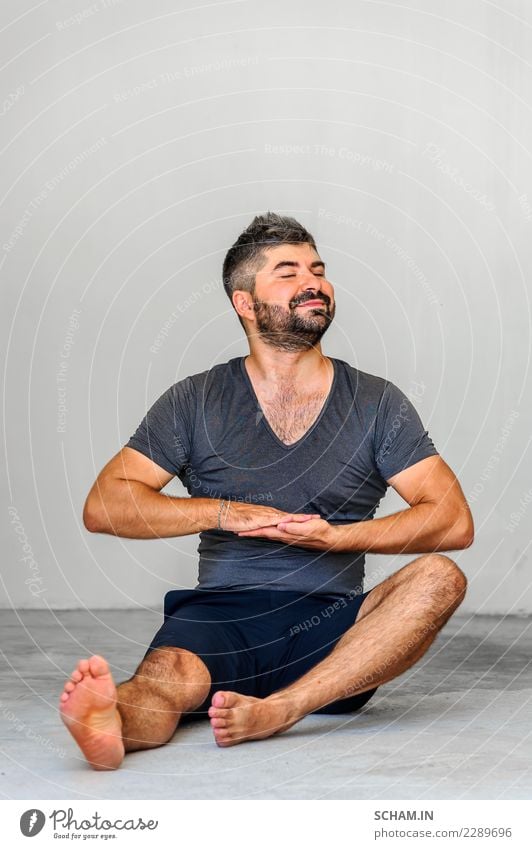 Yoga students showing different yoga poses. Lifestyle Relaxation Calm Meditation Human being Masculine Man Adults 1 30 - 45 years Black-haired Facial hair Beard