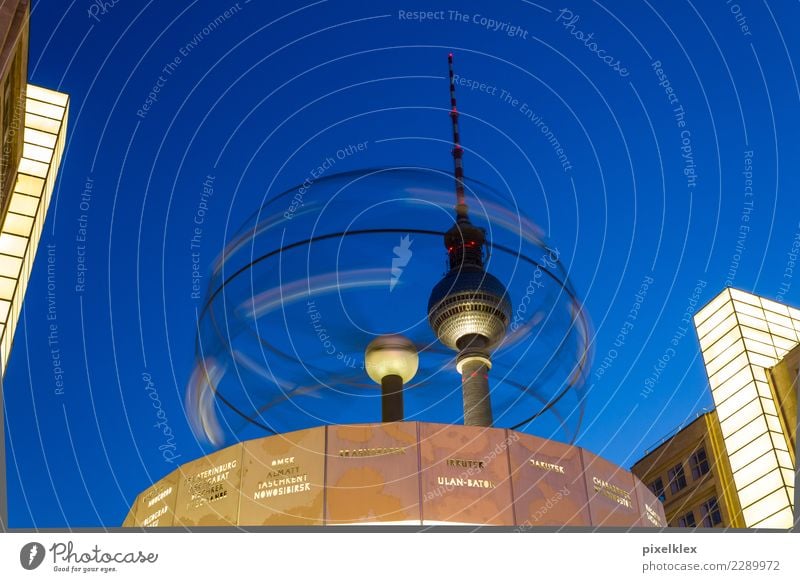 ROTATION Tourism Sightseeing City trip Night life Clock Architecture Night sky Berlin Downtown Berlin Germany Europe Town Capital city Tower Manmade structures