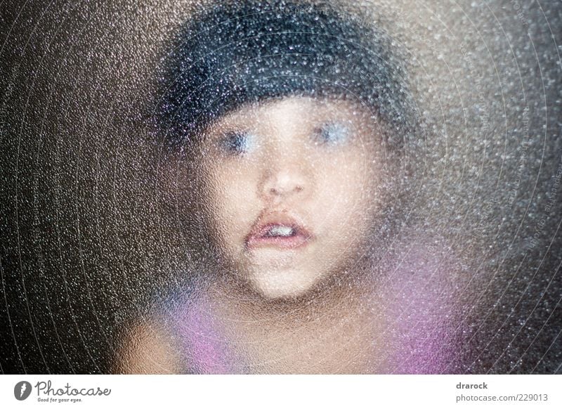 O_o Child Girl Infancy Youth (Young adults) Face 1 Human being 3 - 8 years Window Glass Looking Dark Creepy Funny Crazy Surprise Fear Horror Bizarre