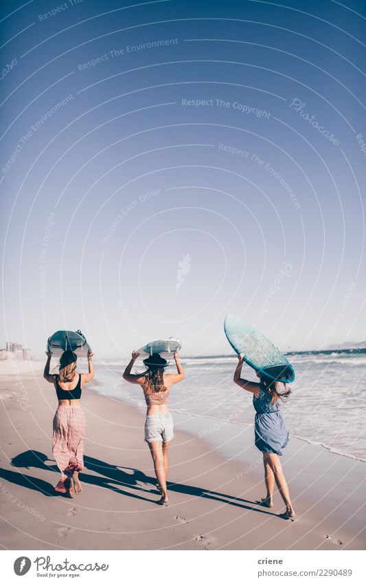 Group of friends going surfing in the ocean Lifestyle Joy Leisure and hobbies Vacation & Travel Trip Adventure Summer Summer vacation Sun Sunbathing Beach Ocean