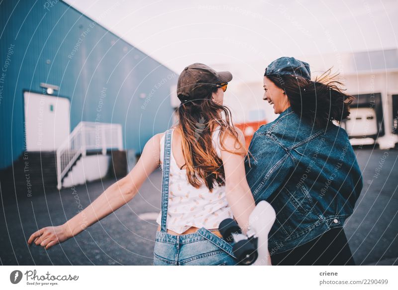 Young hipster friends having fun together Joy Happy Feminine Woman Adults Friendship 2 Human being Smiling Laughter Scream Brash Together Emotions Relationship