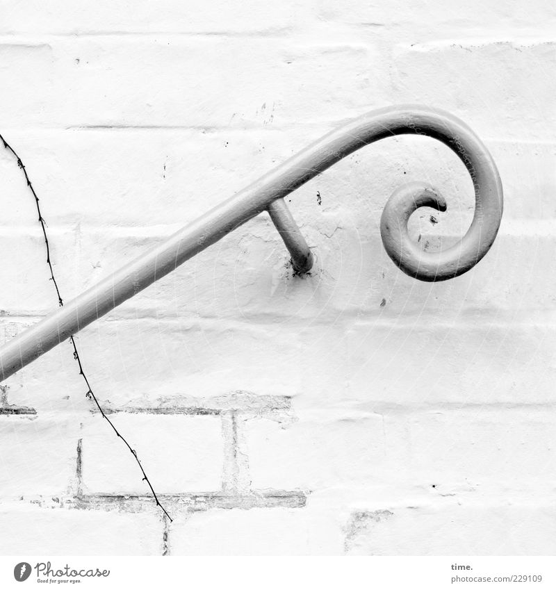 handbag holder Wall (barrier) Wall (building) Stairs Facade Decoration Stone Steel Uniqueness Elegant Help Art Nostalgia Precision Safety Banister White Round