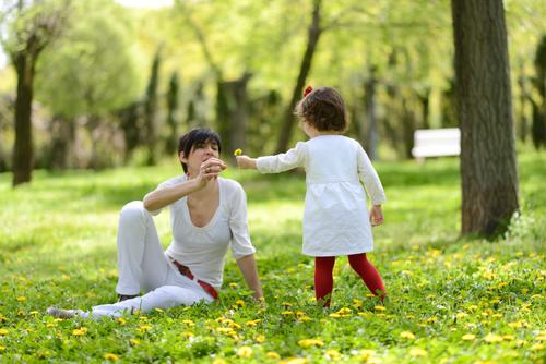 mother and little girl playing in the park Lifestyle Joy Child Human being Baby Girl Woman Adults Mother Family & Relations Couple Infancy 2 1 - 3 years Toddler