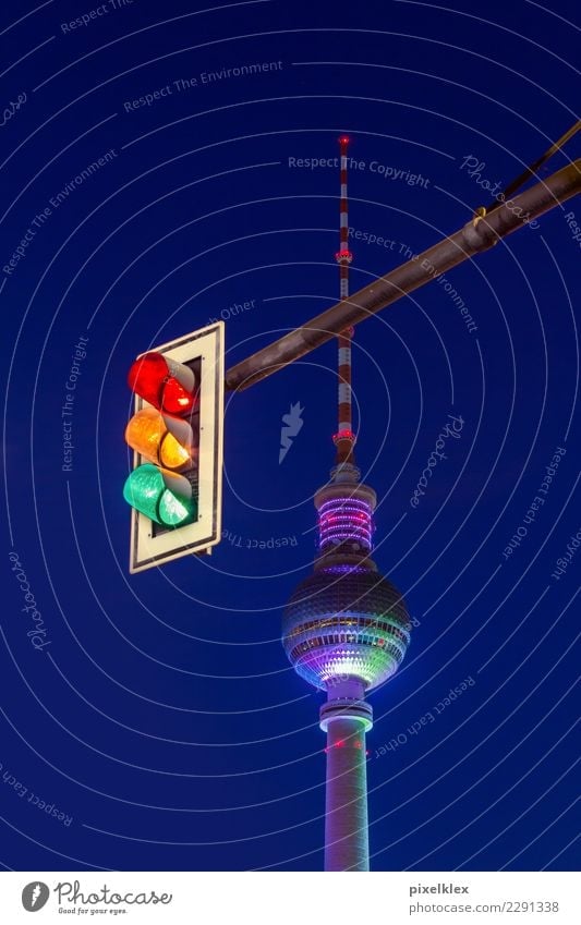 Traffic lights and television tower Vacation & Travel Tourism Sightseeing City trip Night life Going out Berlin Downtown Berlin Germany Europe Town Capital city