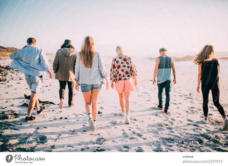 Group of friends walking on the beach Lifestyle Vacation & Travel Adventure Freedom Summer Summer vacation Sun Beach Human being Feminine Friendship