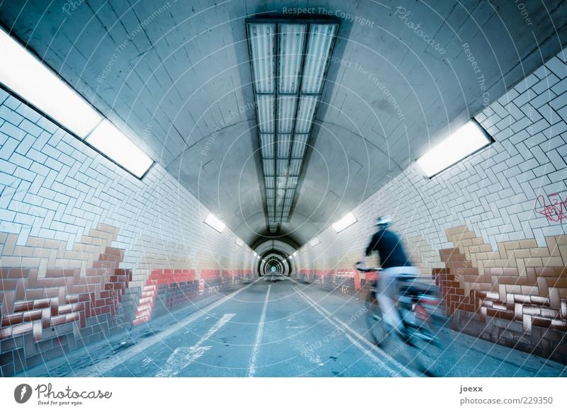First! Cycling 1 Human being Traffic infrastructure Tunnel Bicycle Driving Speed Colour photo Multicoloured Interior shot Light Central perspective Lighting