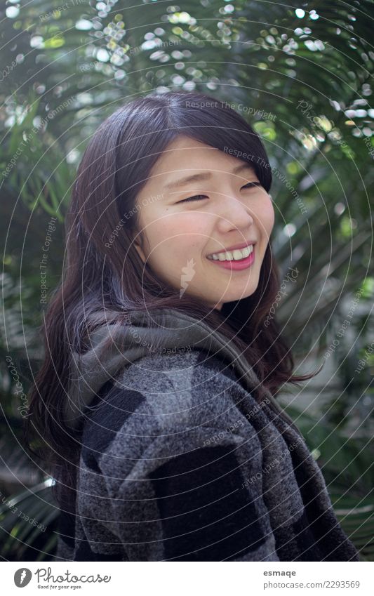 Asian girl smiling Lifestyle Joy Beautiful Wellness Relaxation Human being Feminine Young woman Youth (Young adults) Nature Plant Smiling Laughter Authentic