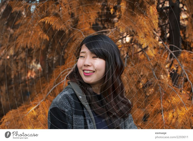 portrait of happy asian girl in nature Lifestyle Exotic Joy Wellness Harmonious Winter Winter vacation Human being Feminine Young woman Youth (Young adults)