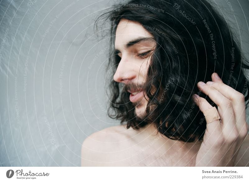 so sweet. Masculine Hair and hairstyles Face 1 Human being 18 - 30 years Youth (Young adults) Adults Black-haired Brunette Long-haired Curl Facial hair
