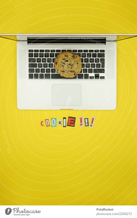 #AS# Cookie Alarm Computer Fear Notebook Safety Concern Art Esthetic Creativity Virus Attack Aggressive Letters (alphabet) Newspaper Yellow Data protection