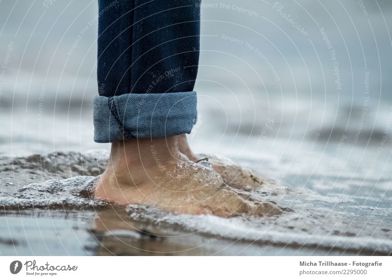 Barefoot in the sea Wellness Life Swimming & Bathing Vacation & Travel Tourism Beach Ocean Waves Human being Feet Nature Sand Water Baltic Sea Jeans Movement