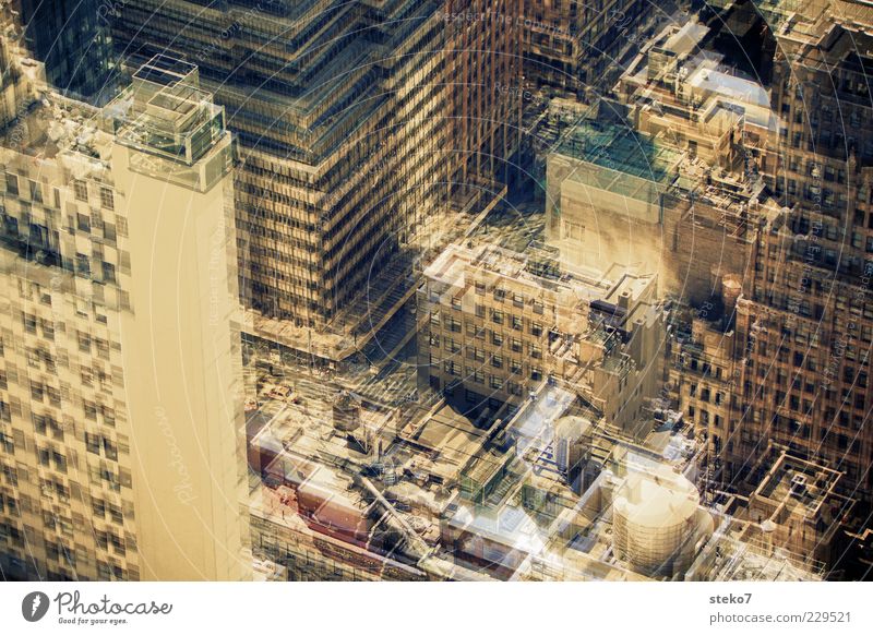 the swindle Capital city Downtown High-rise Facade Roof Sharp-edged Town Design Modern Perspective Double exposure Blur Depth of field Agitated Colour photo