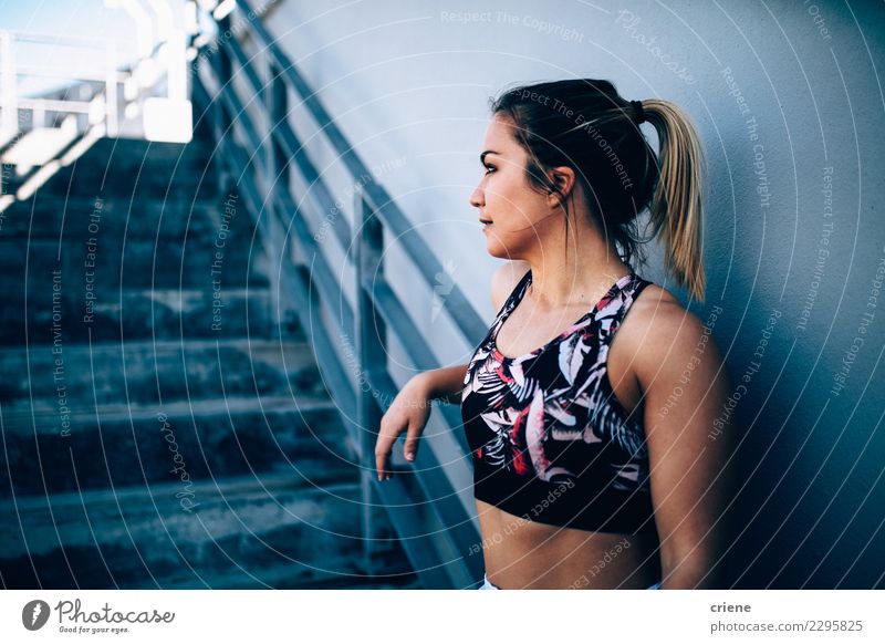 Portrait of female athlete in sportswear Lifestyle Happy Beautiful Body Summer Sports Human being Woman Adults Fitness Athletic fit Sportswear young healthy