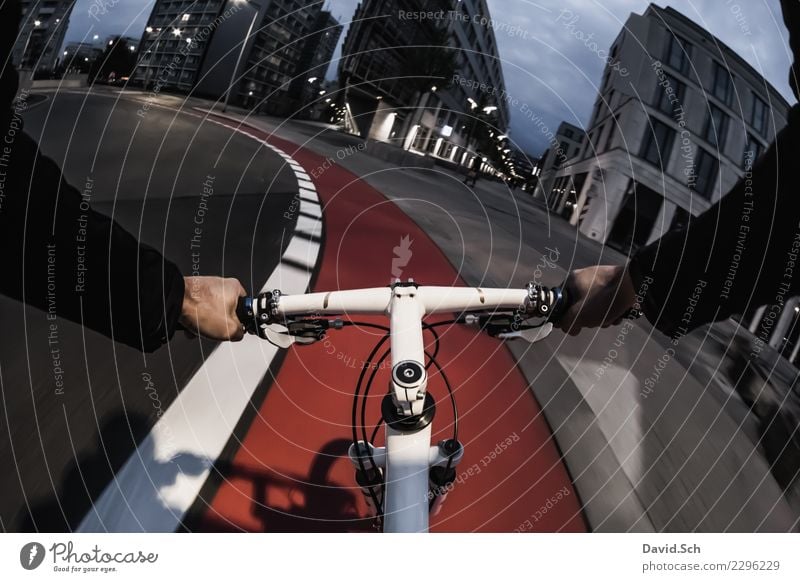 cyclist's perspective Leisure and hobbies Sports Cycling Human being Masculine Man Adults Arm Hand 1 Manmade structures Building Transport Means of transport