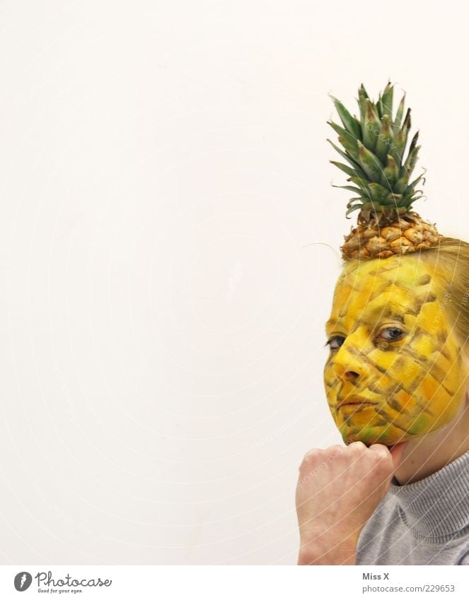 Thinker-Nas Food Fruit Nutrition Human being Head Face 1 18 - 30 years Youth (Young adults) Adults Funny Thorny Sweet Pineapple Bodypainting Mask Disguised