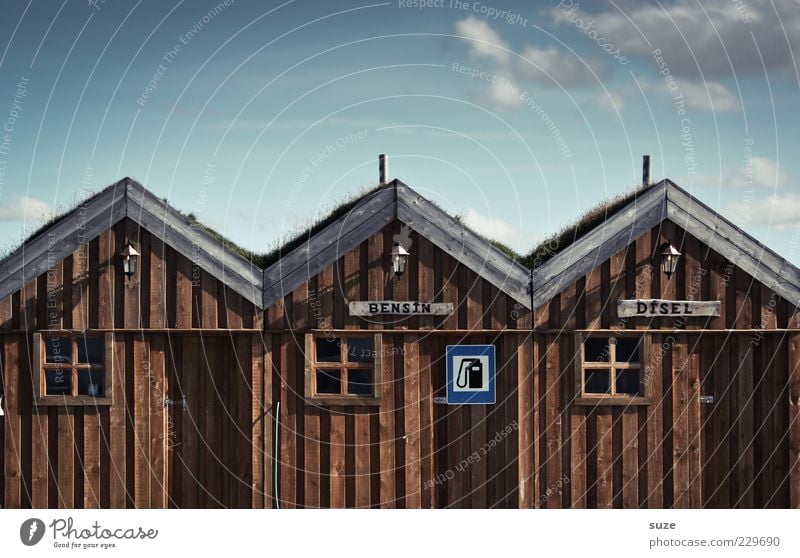 Oh, great House (Residential Structure) Environment Nature Sky Clouds Hut Facade Window Wood Signs and labeling Funny Blue Brown Iceland Wooden house