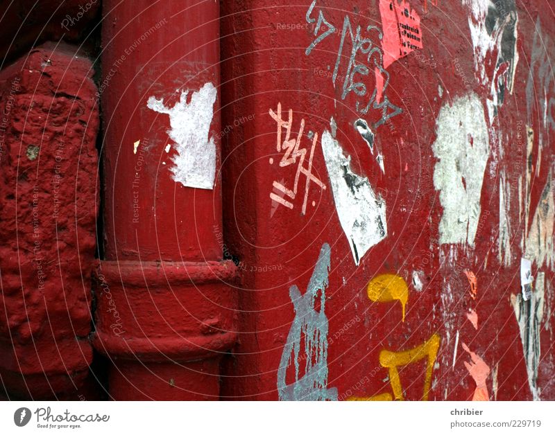 Red tube *** [HH10.1]*** House (Residential Structure) Building Wall (barrier) Wall (building) Facade Downpipe Corner Historic Broken Trashy Aggression
