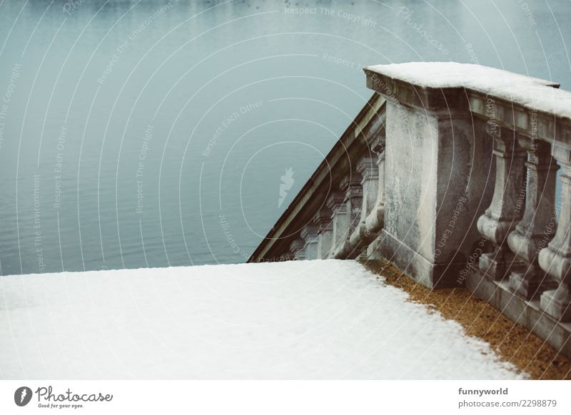 From snow to water Stairs Grief Death Distress Loneliness Apocalyptic sentiment Snow Handrail Historic Buildings Cold Lake River Water Banister Concrete Stone