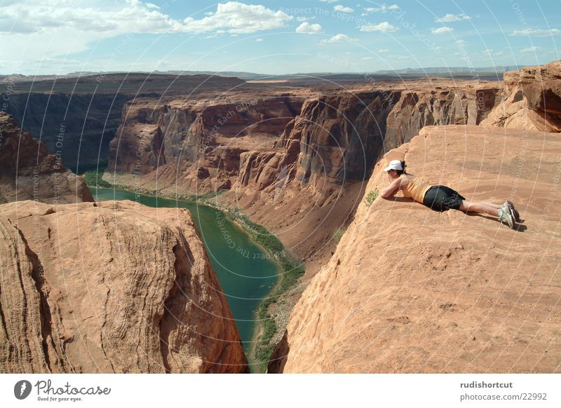 abyss Page Arizona Canyon Wide angle Cliff Edge Mountain Landscape USA Horseshoe Bend Rock Fear of heights Panorama (View) Colorado River Far-off places Horizon