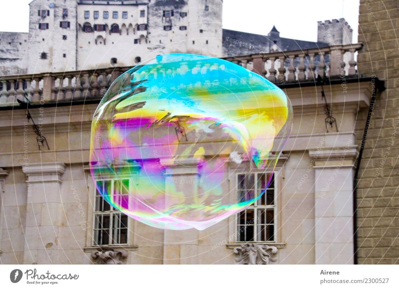 peppy | over the roofs Sightseeing City trip Salzburg Palace Castle Renaissance Facade Tourist Attraction Soap bubble Sphere Flying Glittering Tall Round