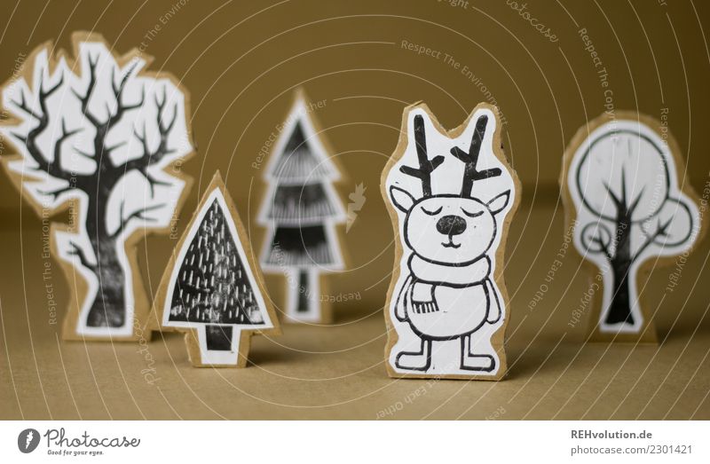Pappland - Reindeer standing in the forest - cardboard figure Christmas & Advent Feasts & Celebrations Animal Forest Landscape Nature Comic strip character