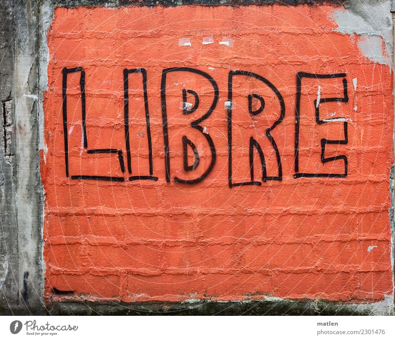 libre Village Deserted Wall (barrier) Wall (building) Town Gray Orange Black Graffiti Basque Country Flashy Freedom Colour photo Exterior shot Pattern