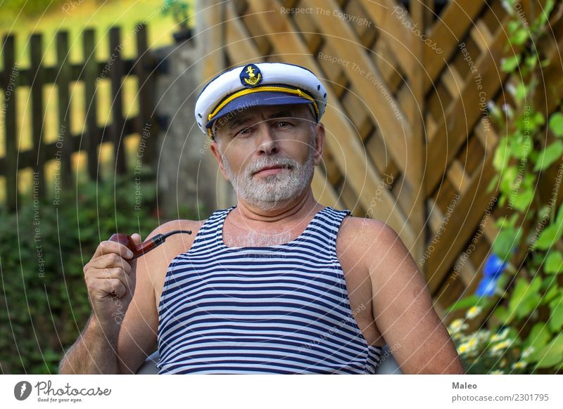 Captain with a whistle Pipe Seaman Experience Attractive Hat Gale White Adults Watercraft Fashion portrait Smiling Facial hair Face Man Human being