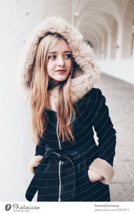 young woman with warm winter jacket Lifestyle Style Feminine Young woman Youth (Young adults) 1 Human being 18 - 30 years Adults Fashion Beautiful synthetic fur