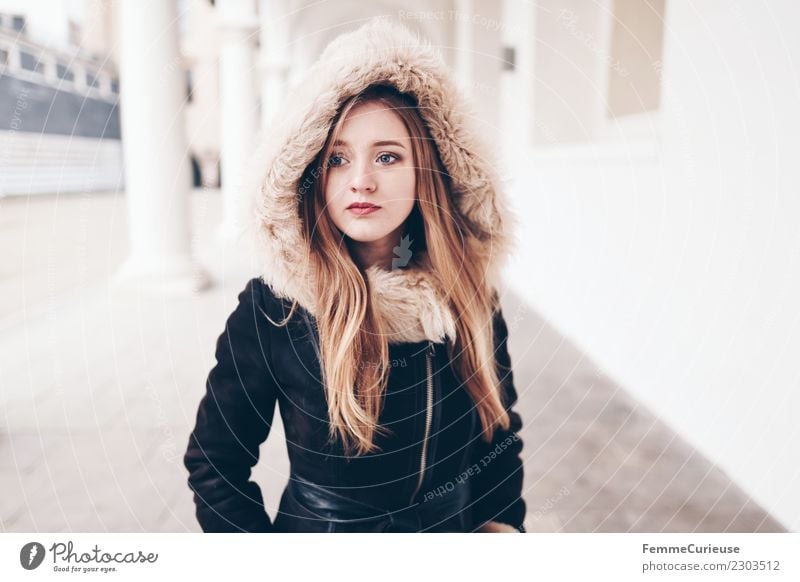 young woman with warm winter jacket Lifestyle Style Feminine Young woman Youth (Young adults) 1 Human being 18 - 30 years Adults Fashion Clothing Beautiful