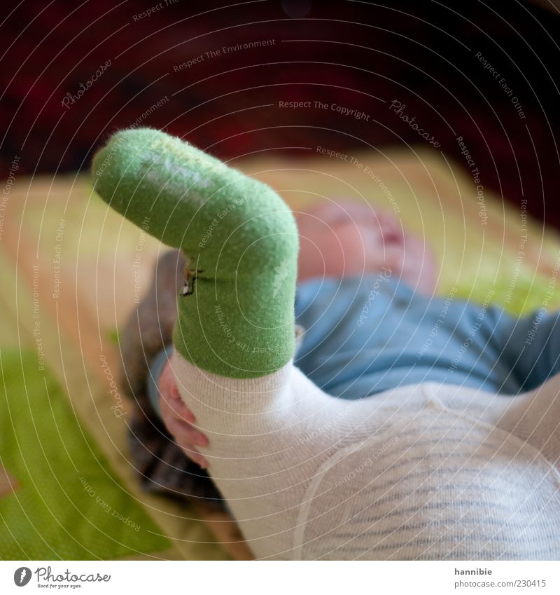 urge to move Human being Baby Feet 1 Tights Movement Lie Blue Green White Infancy Stockings Kick about Colour photo Interior shot Day Shallow depth of field