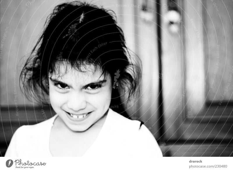 My turn Child Girl Infancy 1 Human being 3 - 8 years Observe Laughter Crazy Black White Euphoria Black & white photo Interior shot Close-up Artificial light