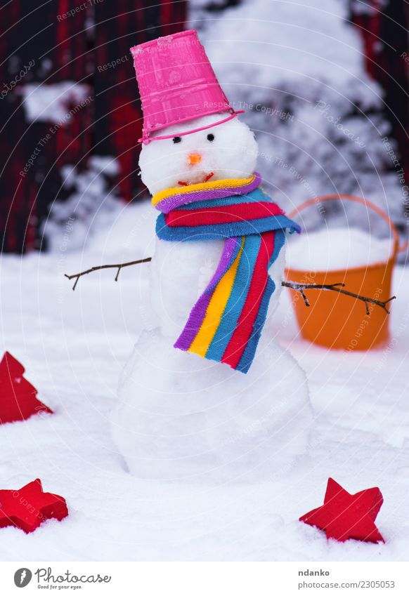 snowman with a bucket Joy Winter Snow Christmas & Advent Nature Scarf Hat Smiling Cute Red White Snowman background cold holiday Seasons christmas