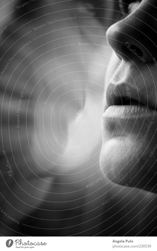 breath Feminine Woman Adults Mouth Lips 1 Human being Emotions Longing Black & white photo Close-up Light Shadow Reflection Half-profile Woman`s mouth Breathe