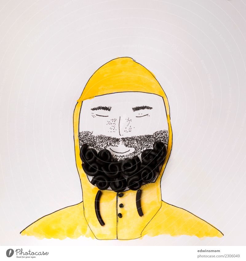 Yellow raincoat Candy Liquorice Leisure and hobbies Handicraft Ocean Masculine Man Adults 1 Human being Hooded (clothing) Facial hair Beard Paper Decoration