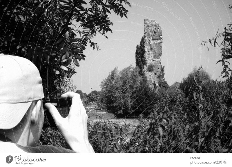 Photographer on the go Ruin Tree Black White Human being Camera Landscape