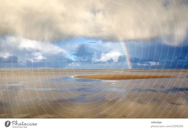 Rainbow on North sea coast after shower, Holland Beautiful Vacation & Travel Tourism Beach Ocean Island Nature Landscape Sand Sky Clouds Weather
