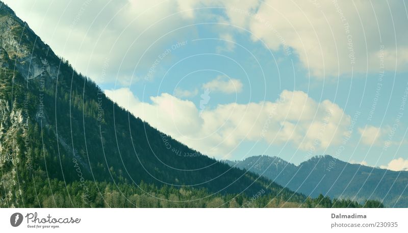 Bergisch idyll Environment Nature Landscape Sky Clouds Tree Forest Mountain Alps Esthetic Blue Green White Peak Slope Environmental protection Beautiful weather
