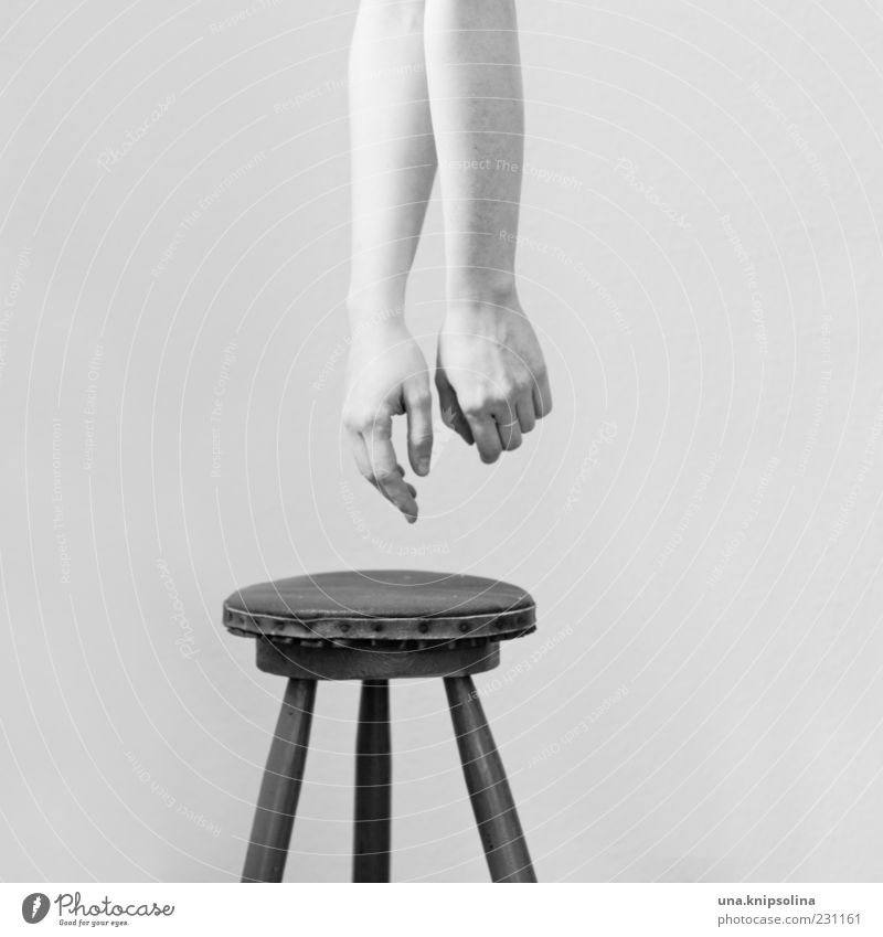 hang out Stool Arm Hand Hang Distress Indifferent Copy Space left Copy Space right Detail Black & white photo Interior shot Neutral Background