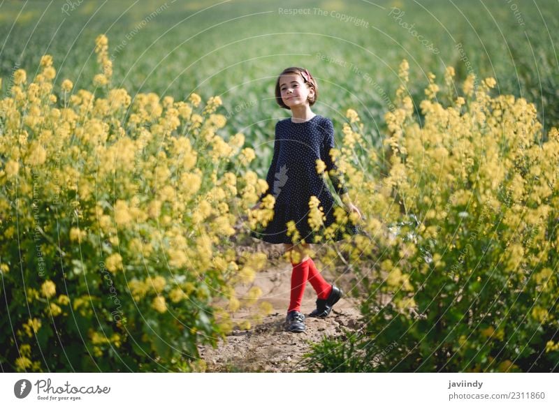 Little girl in nature field wearing beautiful dress Lifestyle Joy Happy Beautiful Playing Summer Child Human being Baby Girl Woman Adults Infancy 1 3 - 8 years