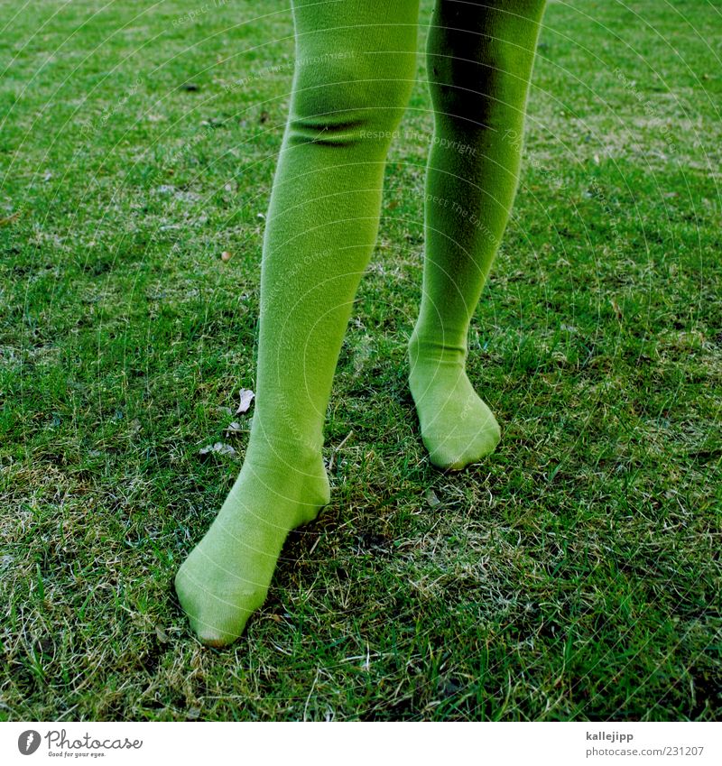 green trendy Child 1 Human being 8 - 13 years Infancy Meadow Tights Green Colour photo Exterior shot Light Shadow Contrast Tip of the toe Children's leg