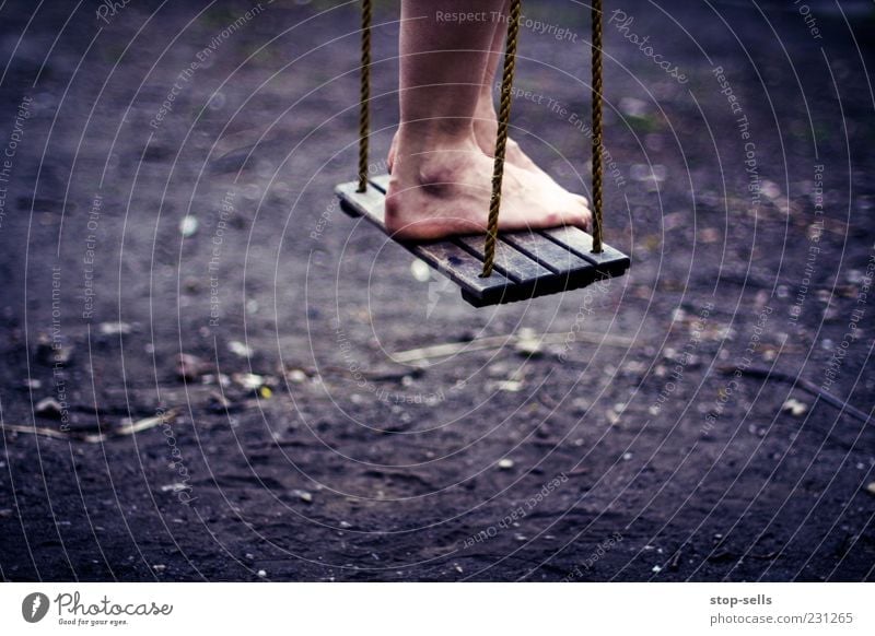 Wait and Hope Joy To swing Playing Stand Playground Child Rope Droop Contentment Calm Feet Legs Air Hover Colour photo Barefoot Earth Swing Childlike