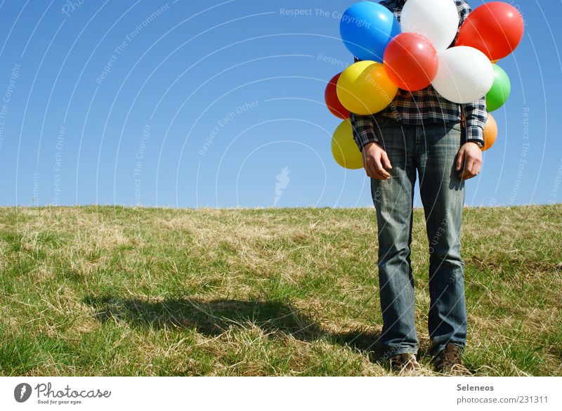 balloonist Leisure and hobbies Summer Birthday Human being Legs 1 Cloudless sky Spring Beautiful weather Grass Meadow Accessory Balloon Stand Creativity