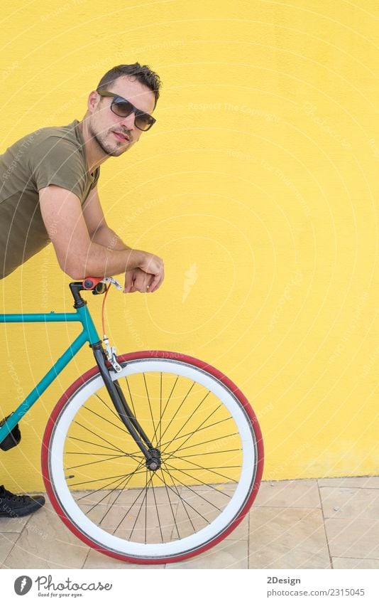 Man posing with his fixed gear bicycle Lifestyle Style Joy Happy Leisure and hobbies Vacation & Travel Cycling Human being Adults Environment Town Transport