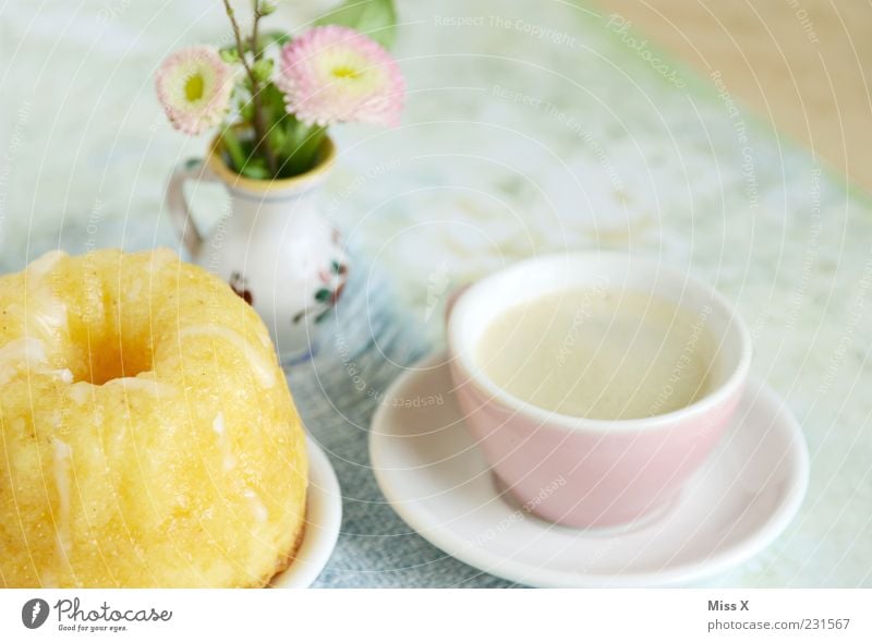 Kaffetisch Saturday Food Dough Baked goods Cake Dessert Nutrition To have a coffee Beverage Hot drink Coffee Espresso Plate Cup Flower Blossom Kitsch Small