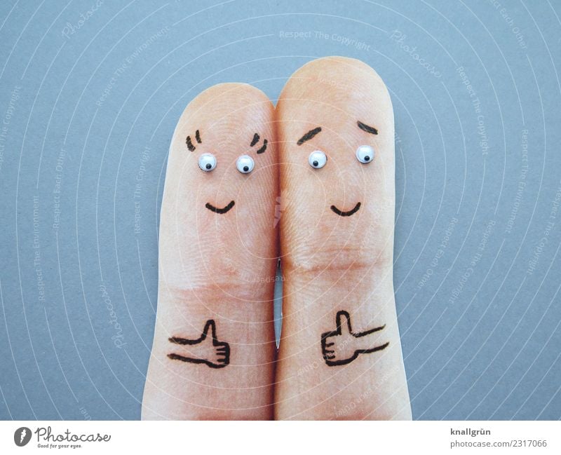 Thumbs up! Woman Adults Man Couple 2 Human being Communicate Smiling Together Gray Emotions Joy Happiness Contentment Enthusiasm Optimism Success Sympathy