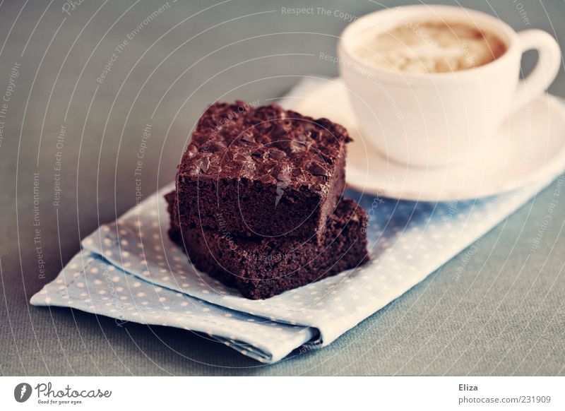 nomnomnom Dough Baked goods Dessert Chocolate To have a coffee Coffee Latte macchiato Cup Delicious Vintage Breakfast Napkin Spotted Sweet Subdued colour