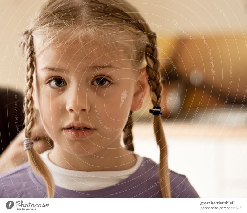 Are u ready? Human being Child Girl Infancy Head Hair and hairstyles 1 3 - 8 years Wait Curiosity Braids Eyes Violet Colour photo Multicoloured Interior shot