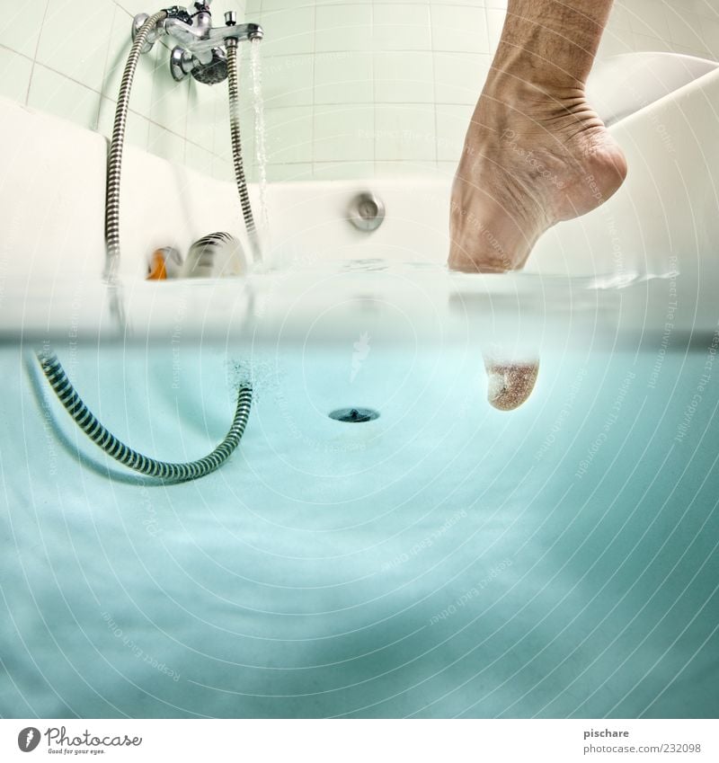 bathing fun Personal hygiene Bathroom Feet Water Swimming & Bathing Wet Blue Anticipation Bathtub Toes Tile Colour photo Interior shot Underwater photo