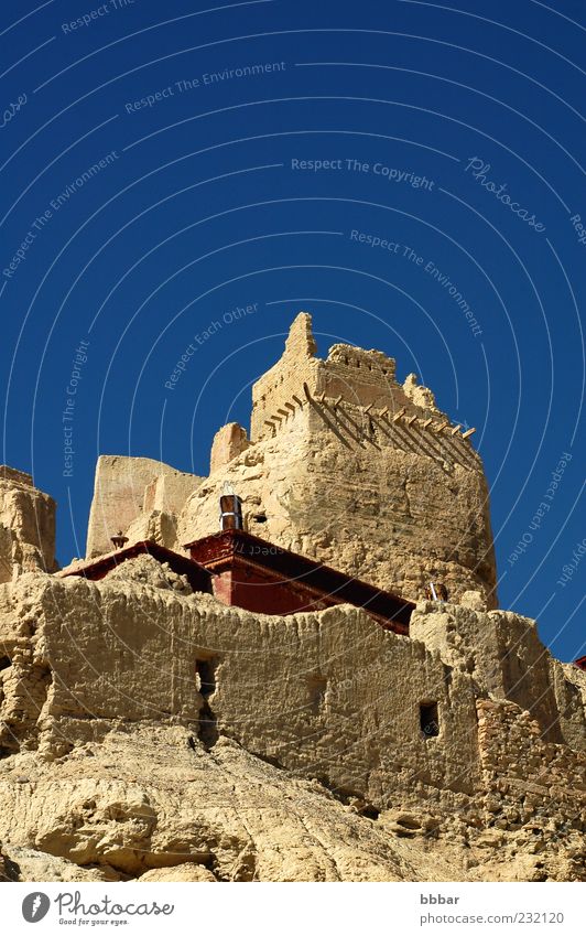 Ancient castle in Tibet Vacation & Travel Freedom Sightseeing Mountain Landscape Sky Cloudless sky Ruin Building Architecture Roof Landmark Monument Blue